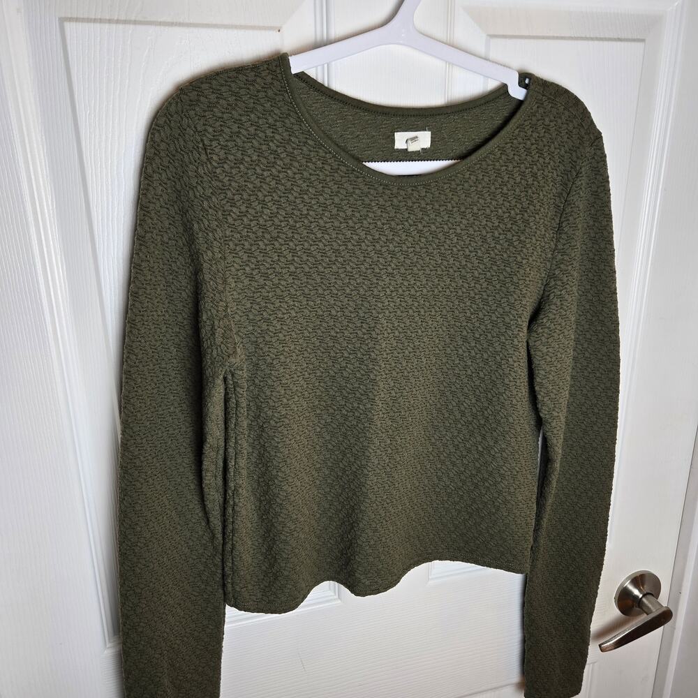 Aerie OFFLINE Textured Popcorn Knit Long Sleeve Top Olive Green Womens Medium